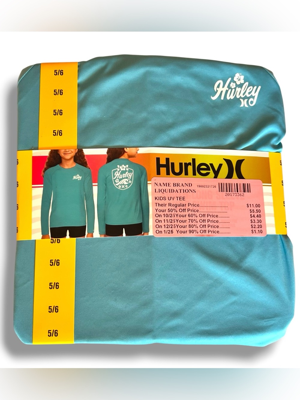 Hurley Youth Girls UPF 50+ Long Sleeve Rash Guard Swim Top Sz 5/6 NEW! D-2